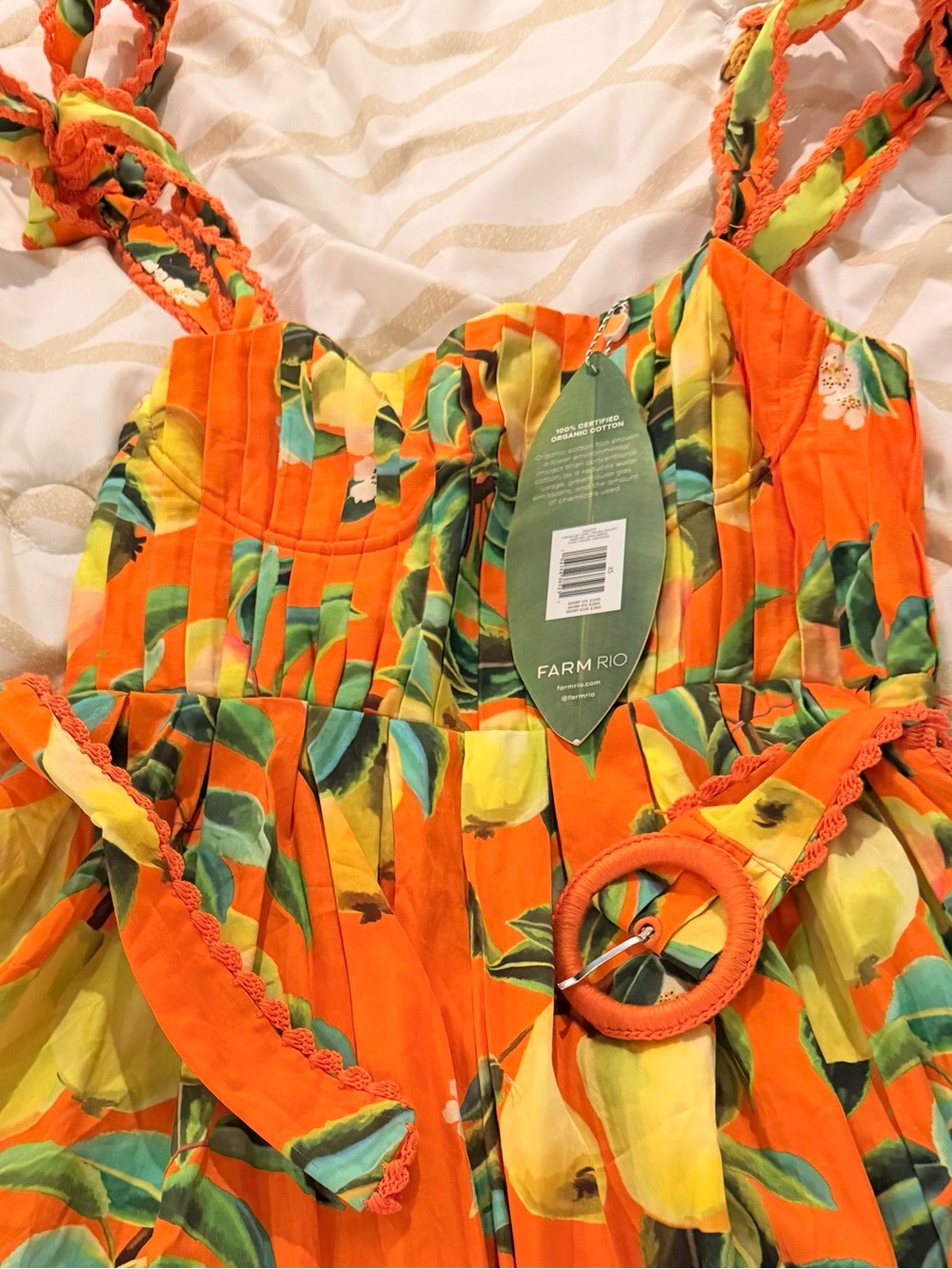 FARM Rio Orange Lemon-Print Tie-Shoulder Sundress with Belt - Picture 7 of 7